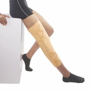 Knee Brace - Long (19" Brace) | Ideal Firm Knee Support That Limits Knee Motion & Stabilizes The Knee With Mediolateral Metal Supports | Color - Beige